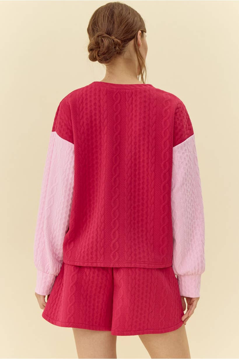 Bloomero – wholesale Mjukisset – Dam – Kabelstickad klädtröja loungesett i 2 delar. Top har U-nec10