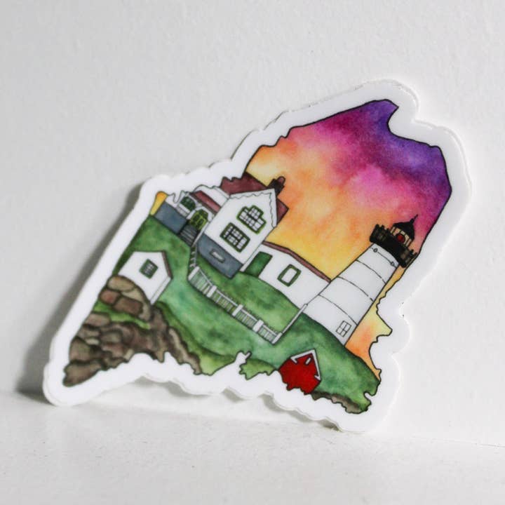 Maine Nubble Lighthouse | Nautical Watercolor Sticker for wholesale by Scribbles and Doodlez