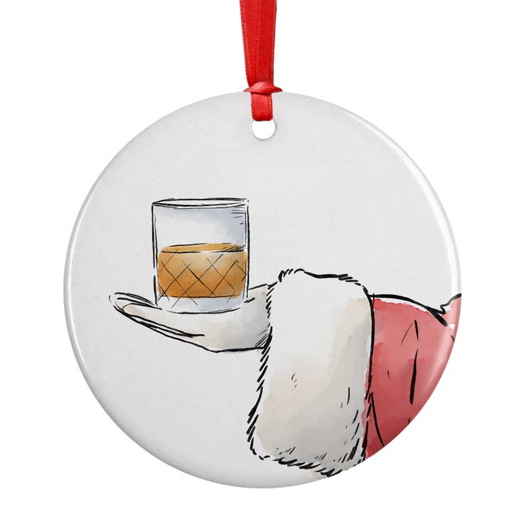 Adorno navideño de cerámica con forma de barril de whisky con borbón de Papá Noel para venta al por mayor de Barrel Down South