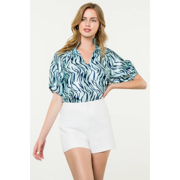 Camisola de manga folhada com estampa zebra por atacado de THML