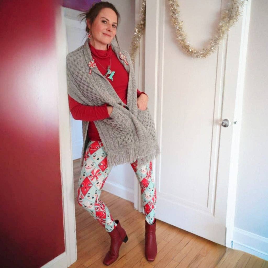 Beautifully Unique® Bootique - Wholesale Leggings - Dames - "Holiday Faces" (Johanna Parker Exclusief) Kerst Pepermunt Diamanten - Leggings0