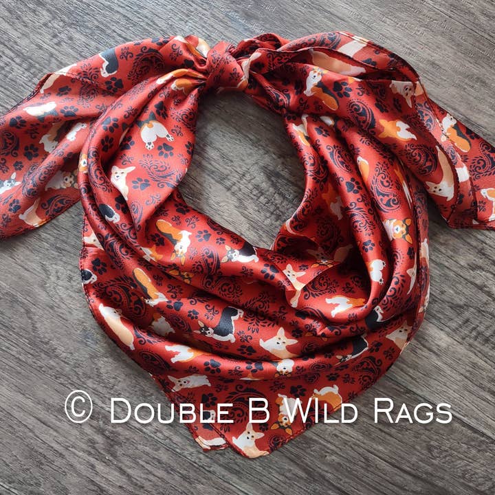Double B Wild Rags – Großhandel Schal – Damen – Wildtuch 100% SEIDE 827 Roter Corgi Paisley Cowboy Western Halstuch Bandana von Double B Wild Rags