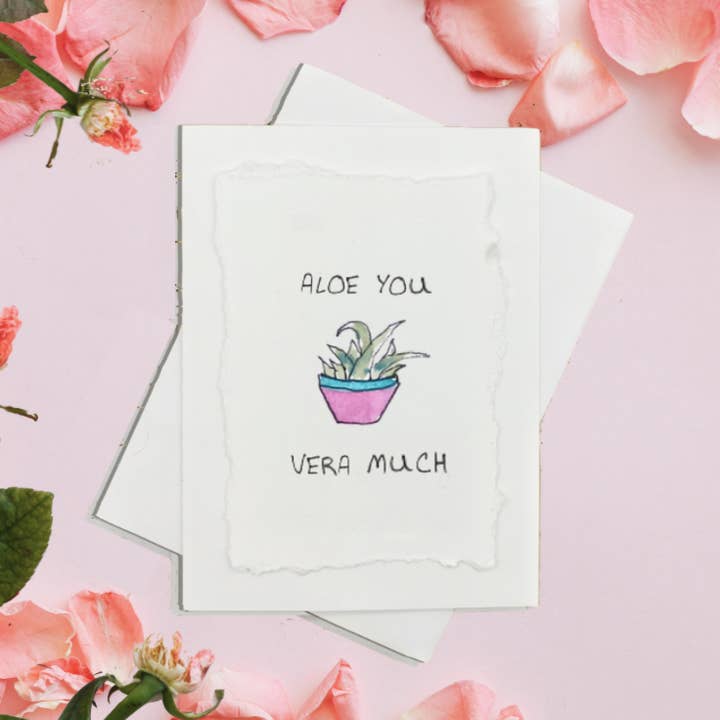 Aloe You Vera Much Handgemalte Karte für den Großhandel von Irony Art