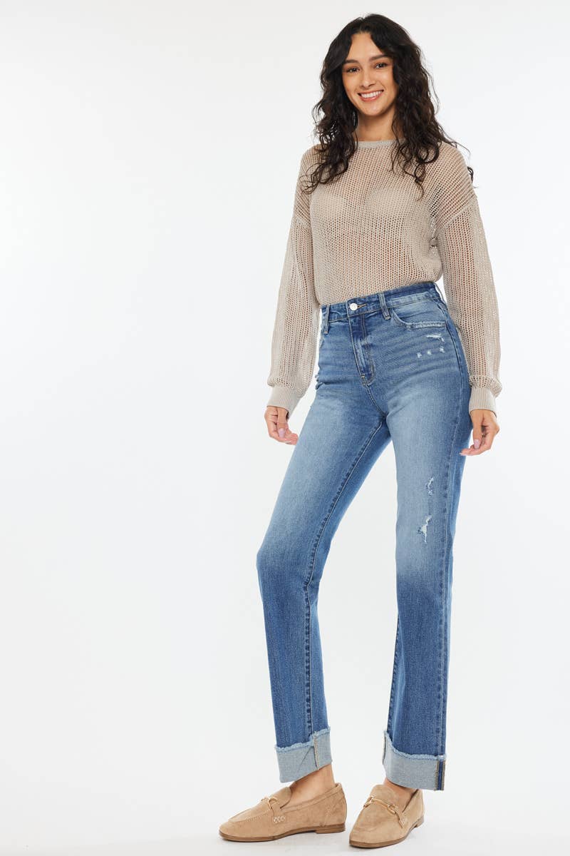 GEMIDDELDE OPEN PACK HIGH RISE STRAIGHT JEANS-KC20065M voor groothandel op Faire9