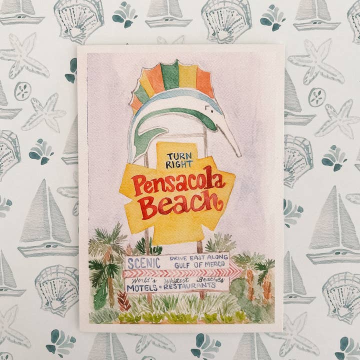 Pensacola Beach Sign 5"x7" Art Print and Post Card for wholesale by MALWEST design