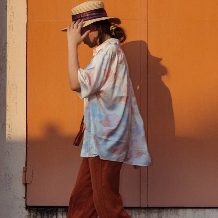 "Frida's Garden" Raffia Hat with Ribbon Band - Purple for wholesale by Lost Pattern NYC