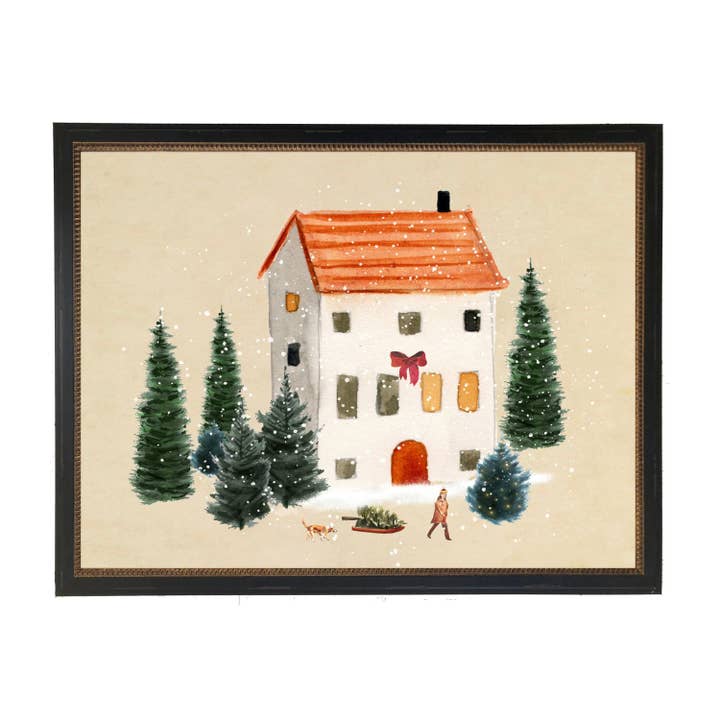 Watercolor winter scene B on a distressed background for wholesale by Antique Curiosities Inc