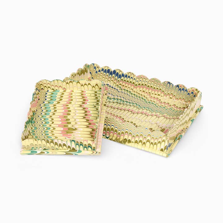 HAND MARBLED SCALLOPED DESK TRAY SET - MOSS MOUNTAIN for wholesale by Craft Boat