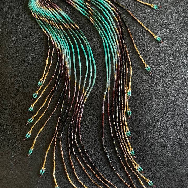 Maui Swan Designs "Golden Cascading Feathers" Long Seed Bead for wholesale by Maui Swan Designs