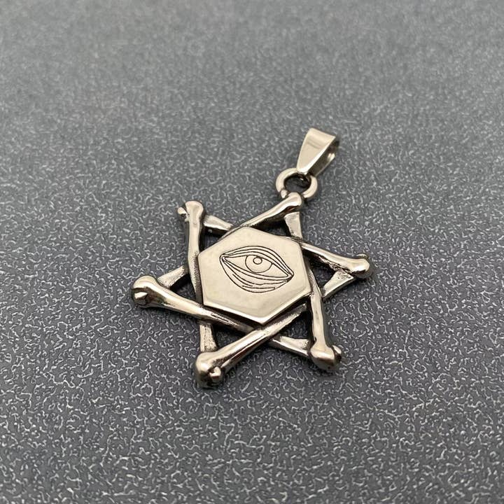 Mio Queena - Venta al por mayor Material para manualidades - Colgante con forma de hexagrama de acero inoxidable Evil Eye, MJ/MNP2