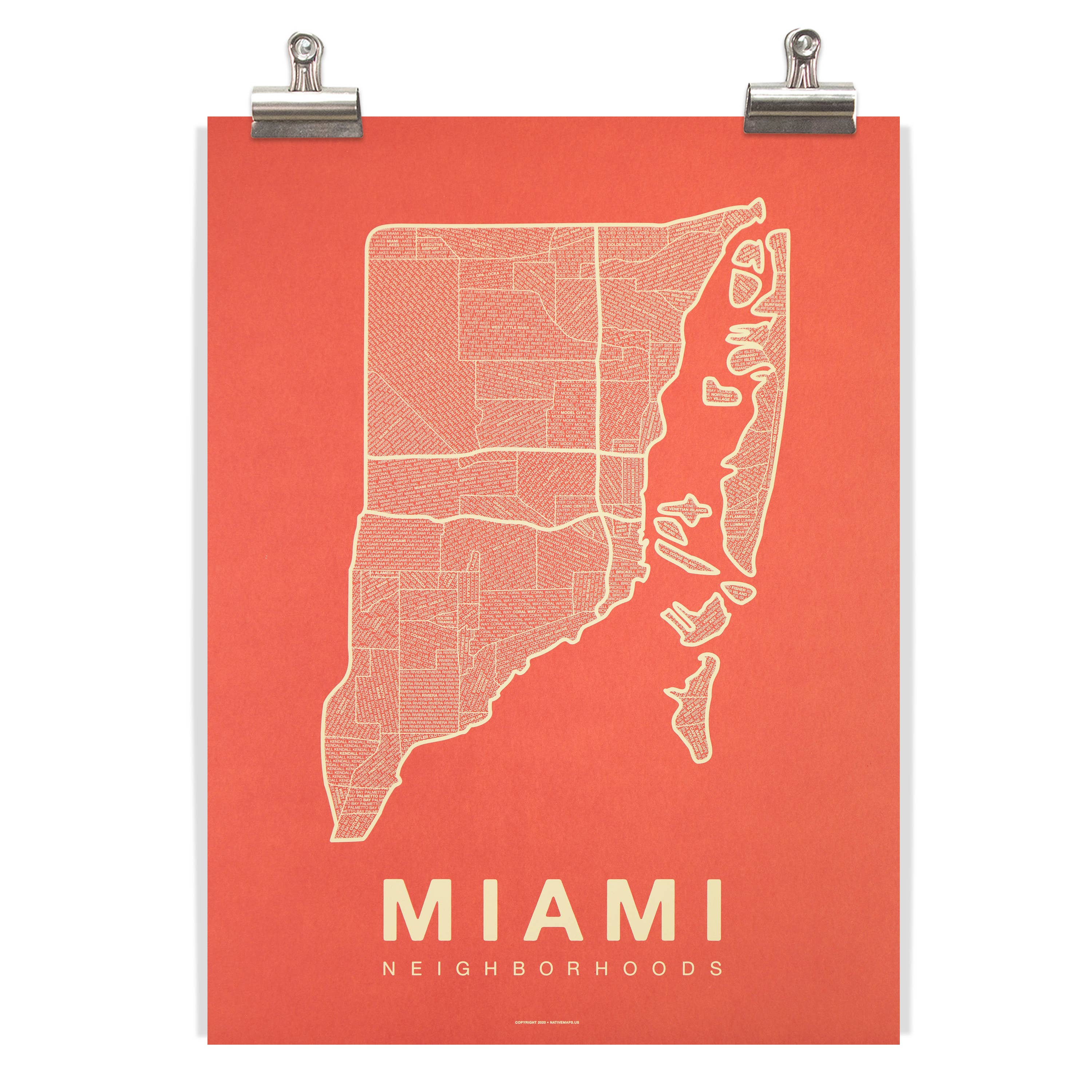 Native Maps - Wholesale Poster - Miami, FL Neighborhood City Map Poster4