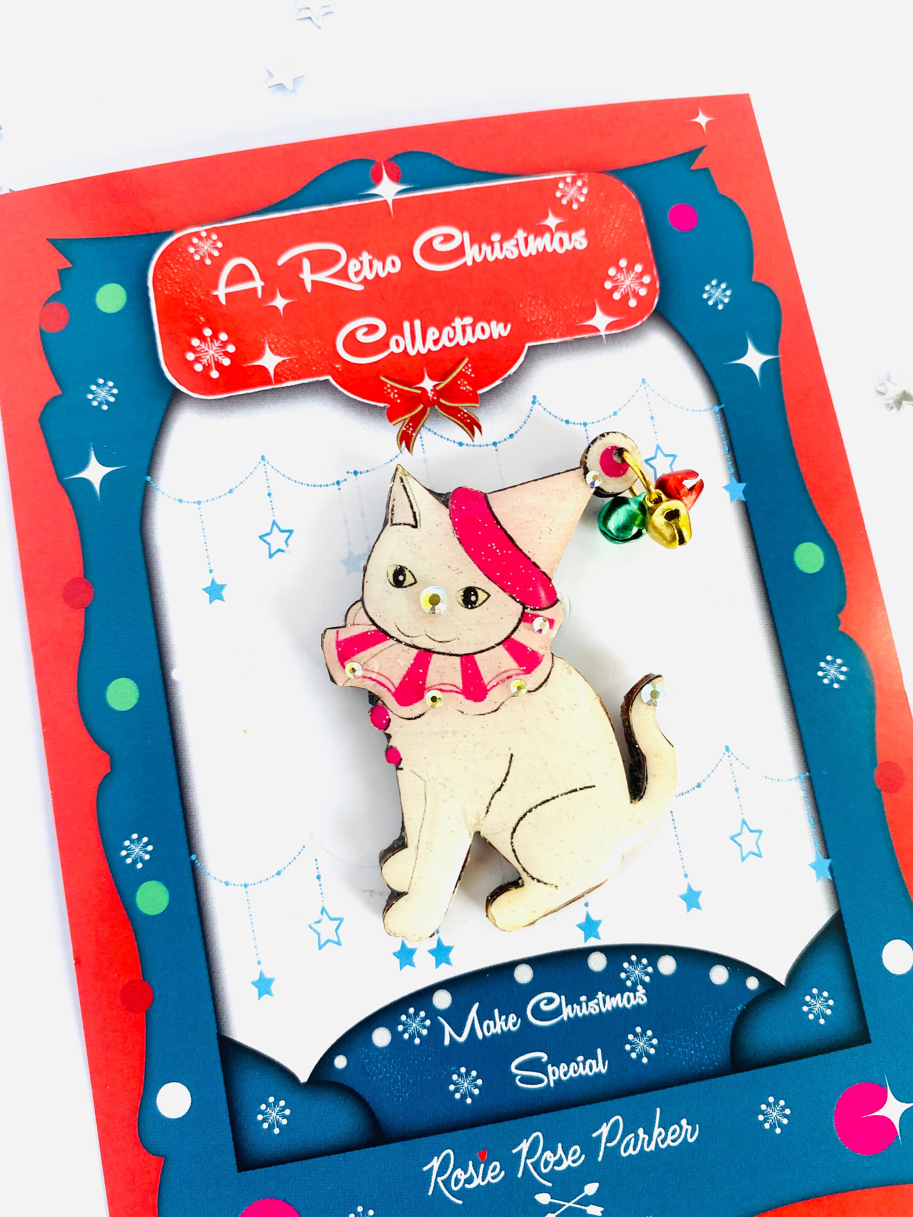 Rosie Rose Parker - Vente Broches - Broche clown en forme de chat scintillant, broche festive, broches de Noël16