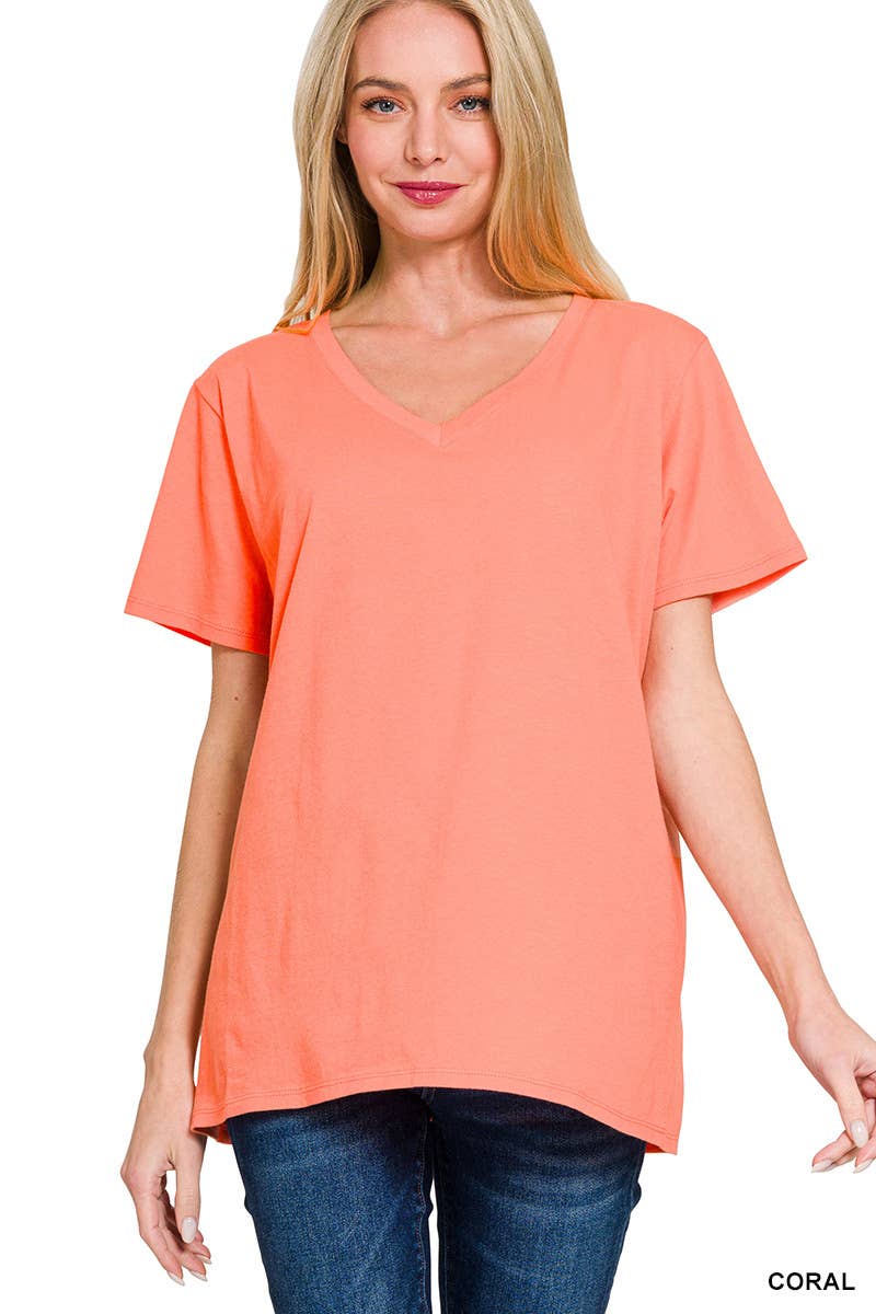 42POPS - Wholesale T-Shirt - Women's - `.Cotton Short Sleeve Boyfriend  V Neck Tee1