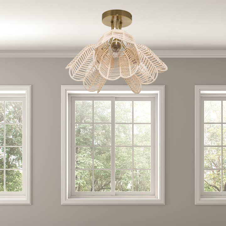 River of Goods - Wholesale Chandelier/Hanging Light - 11.5"H Gold-Colored Metal Ceiling Light with Rattan Shades6