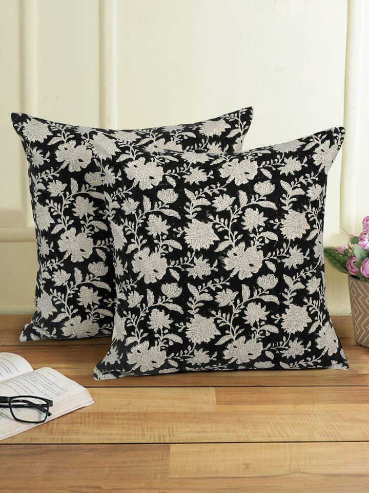 Pack of 2 Artful Block Print Floral Cushion Cover for wholesale by Urban Adorn