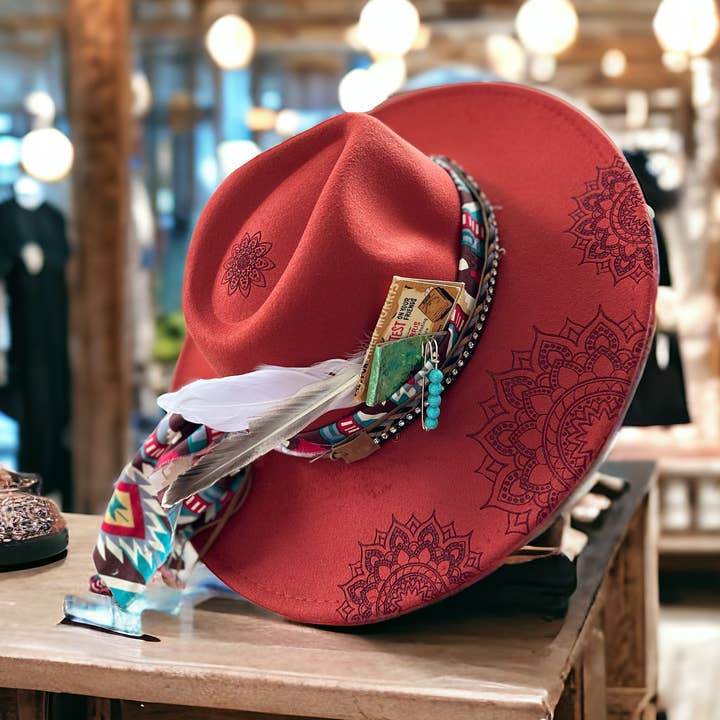 Mandala Burned Hat Western Rancher Hat for wholesale by Wild Indigo