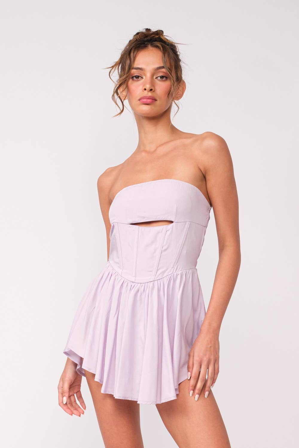 Sky to Moon - Wholesale Romper - Women's - SOLID COLOR FRONT CUTOUT MINI ROMPER DRESS13