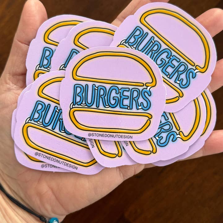 Autocolante de Vinil com Letreiro Neon de Hambúrgueres por atacado de Stone Donut Design, LLC