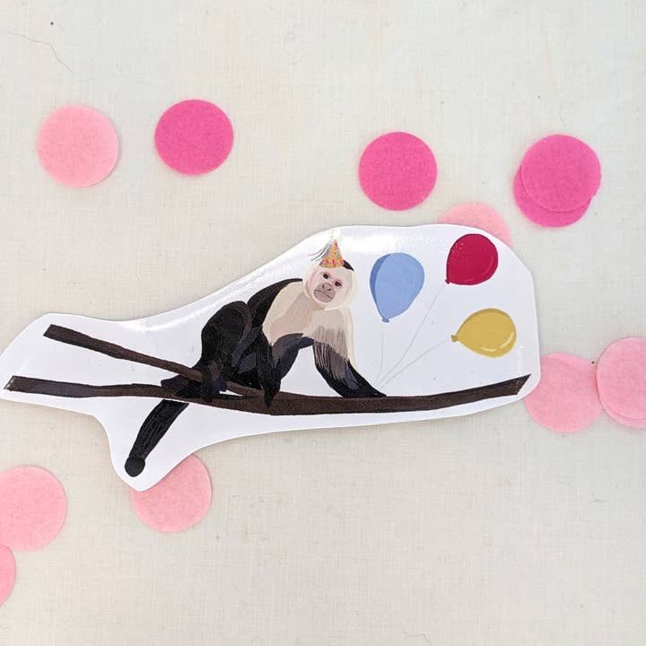 Monkey in a party hat sticker for wholesale by Sazzlebybell