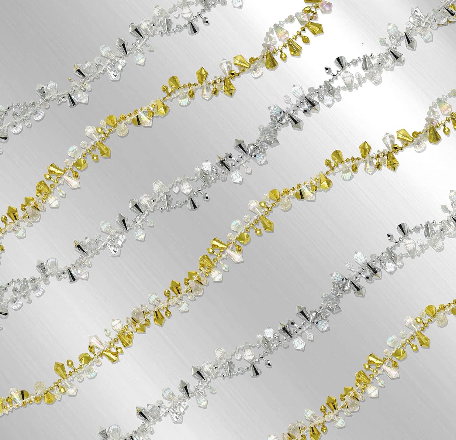 4E's Novelty - Wholesale Bunting/Garland - 40 Ft Long Set of 4 Silver & Gold Crystal Beaded Christmas Tree Garland Ornaments6