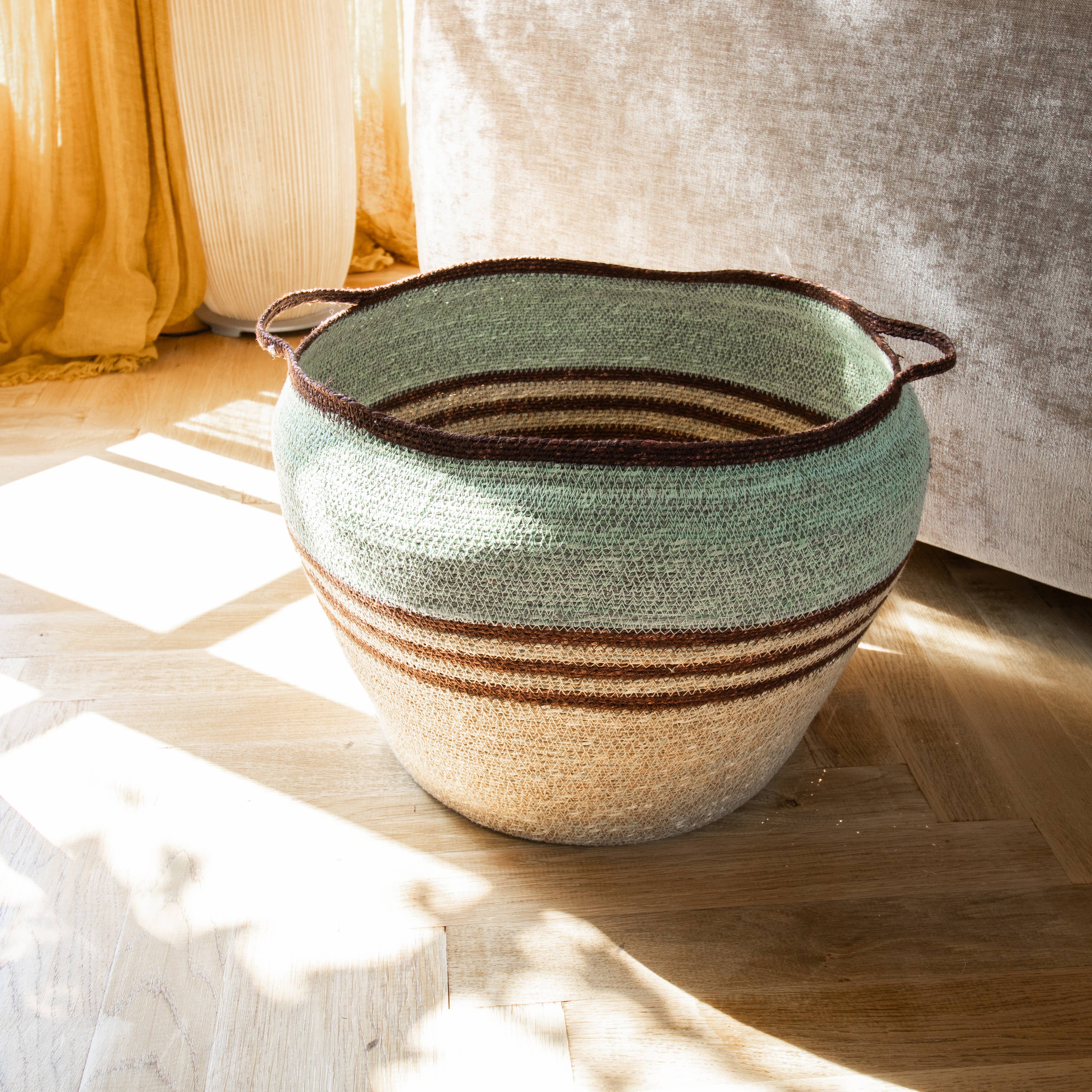 Now's Home – Großhandel Korb – Now's Home Chobie handgewebter Seegras-Korb, 40 x 40 cm, celadongrün2