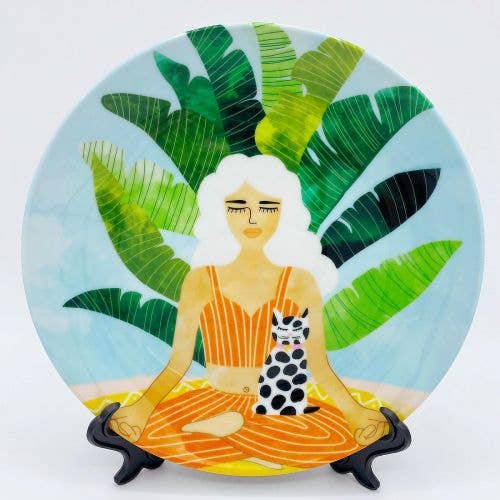 8 INCH PLATE, MEDITATION WITH THY CAT BY UMA PRABHAKAR GOKHA for wholesale by ART WOW