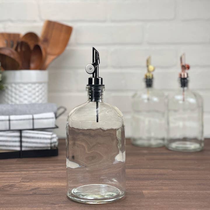 25-ounce Apothecary Glass Bottle with Weighted Pour Spout for wholesale by The Bottle Shoppe