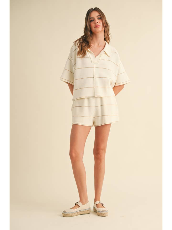 MIOU MUSE - Wholesale Knit Top - Women's - T3375ST STRIPED PATTERN KNITTED COLLAR TOP