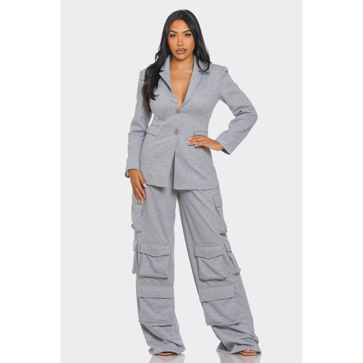 GREY Structured Blazer and Cargo Pants Set for wholesale on Faire