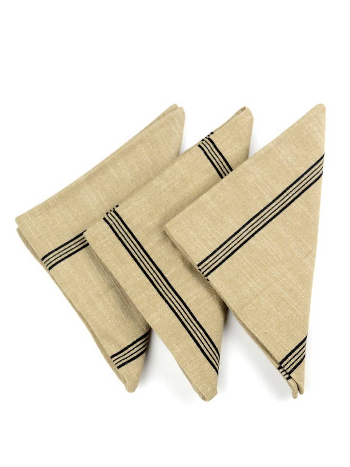 Katoenen zwart en beige gestreept servet voor wholesale door Vagabond Vintage