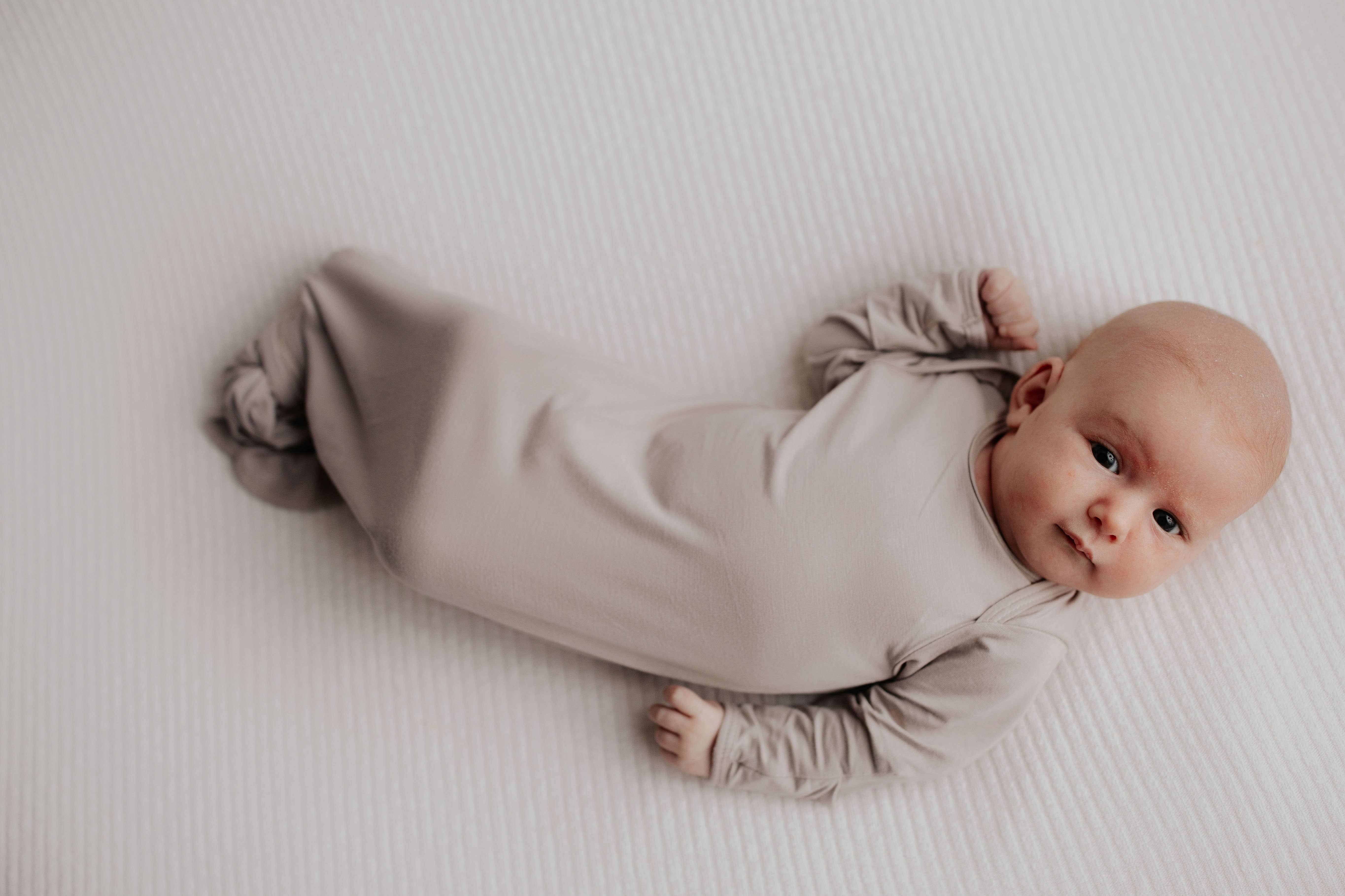 Three Little Tots - Wholesale Babygown - Baby - Harbor Mist Taupe Knotted Gown15