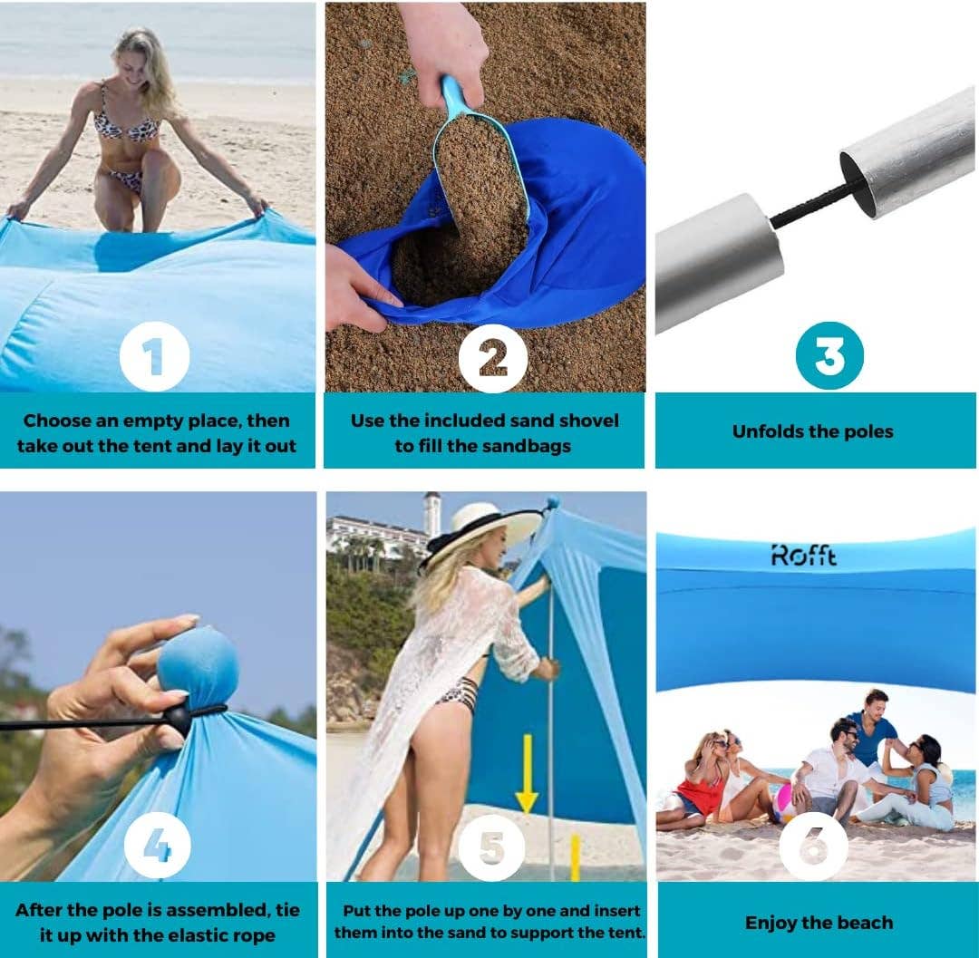 ROFFT USA LLC – wholesale Tent – Pop Up Beach Tent and Beach Canopy Sun Shelter UPF50+ with Sand Shovel, Ground Pegs and Aluminum Poles Beach Shade Beach Tent pop up Shade Beach Tent Sun shelter Beach Canopy Tent Sun Shade15
