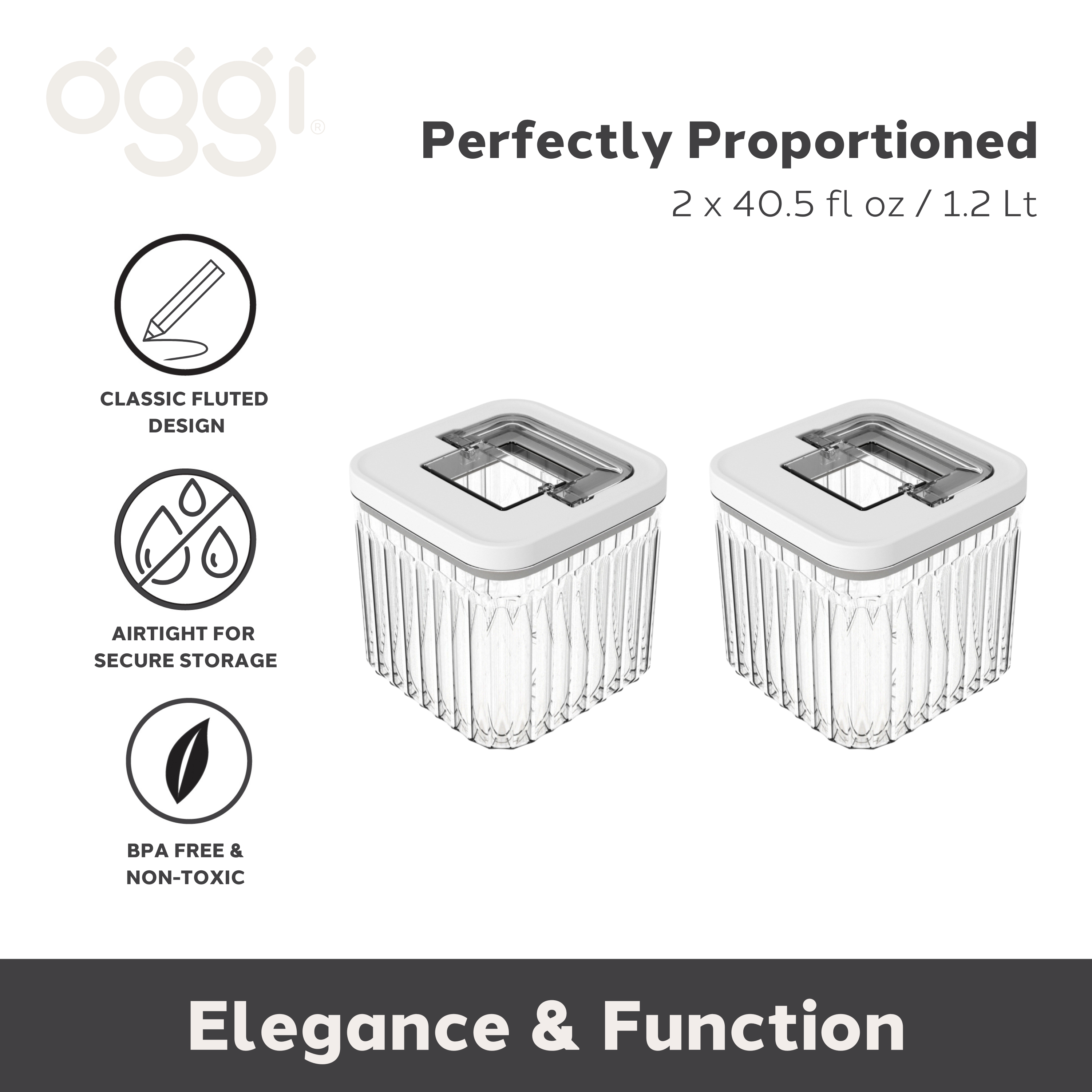 Oggi - Wholesale Canister set - Food Canisters - Set of 2 Airtight Fluted - 40.5 oz1