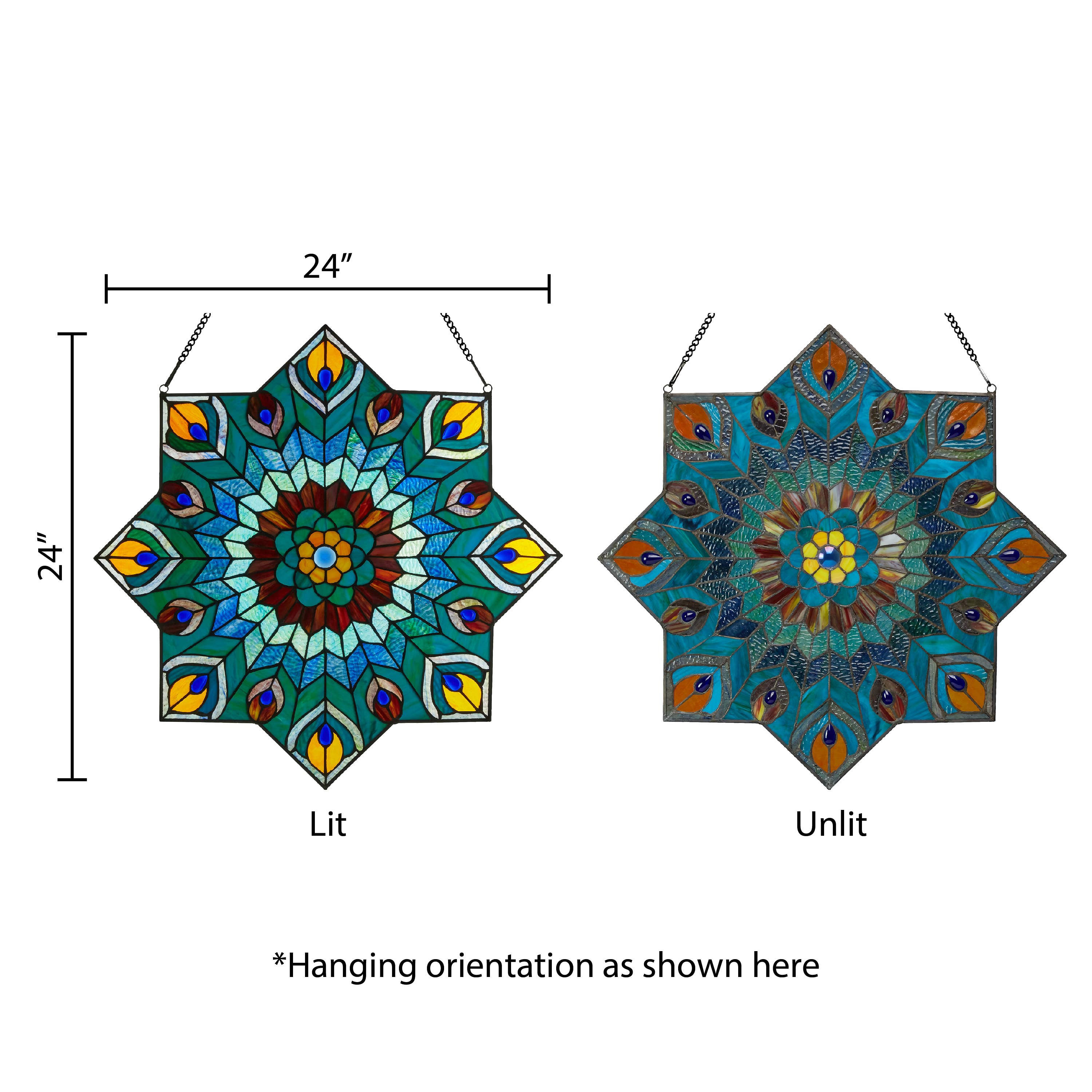 River of Goods - Vente Attrape-soleil - Panneau de vitrail bleu paon Presley de 24 po H6