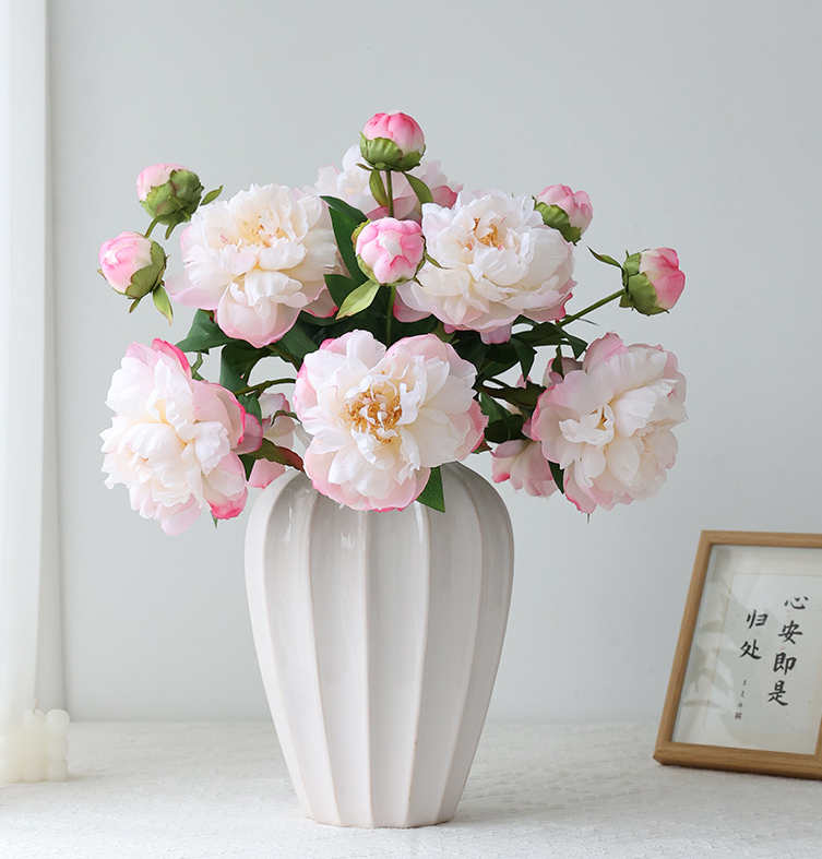 Sweet Home Deco - Wholesale Artificial Flowers - 26''T Silk Artificial Peony Spray, Spring Blooming Peonies 9