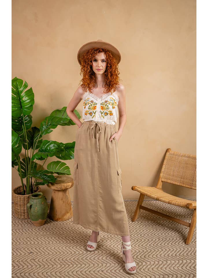 Ivory 5013-MAT Viscose Woven Embroidered Cami Tank for wholesale on Faire