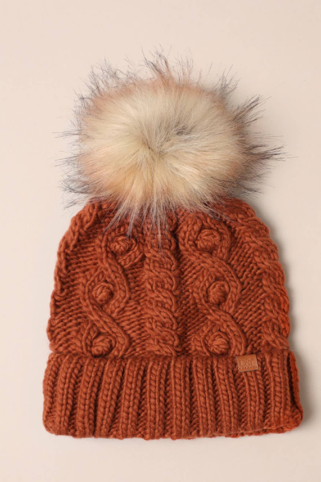 Fashion City - Wholesale Beanie - Women's - Popcorn Trim Knit Beanie w Faux Fur Pom1
