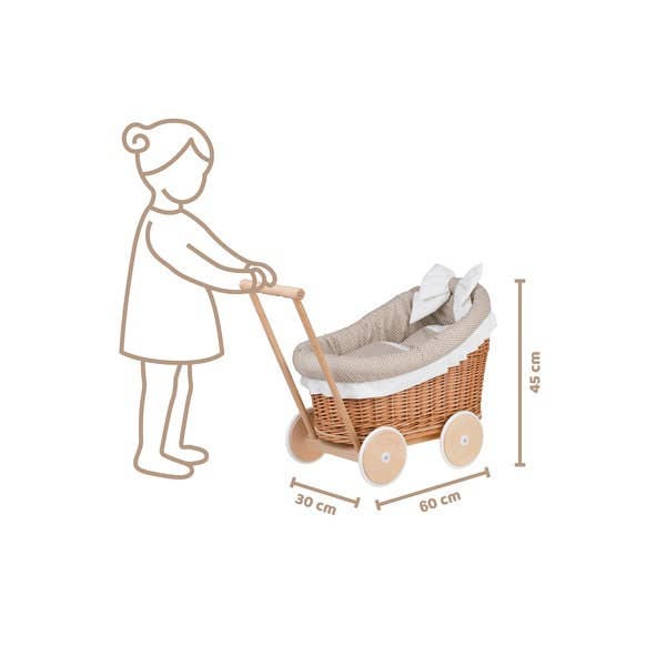 The Wicker Stories – Engroshandel Tilbehørssæt til dukke - Børn – Håndflettet dukkevogn med sengetøj, eksklusivt økologisk legetøj4