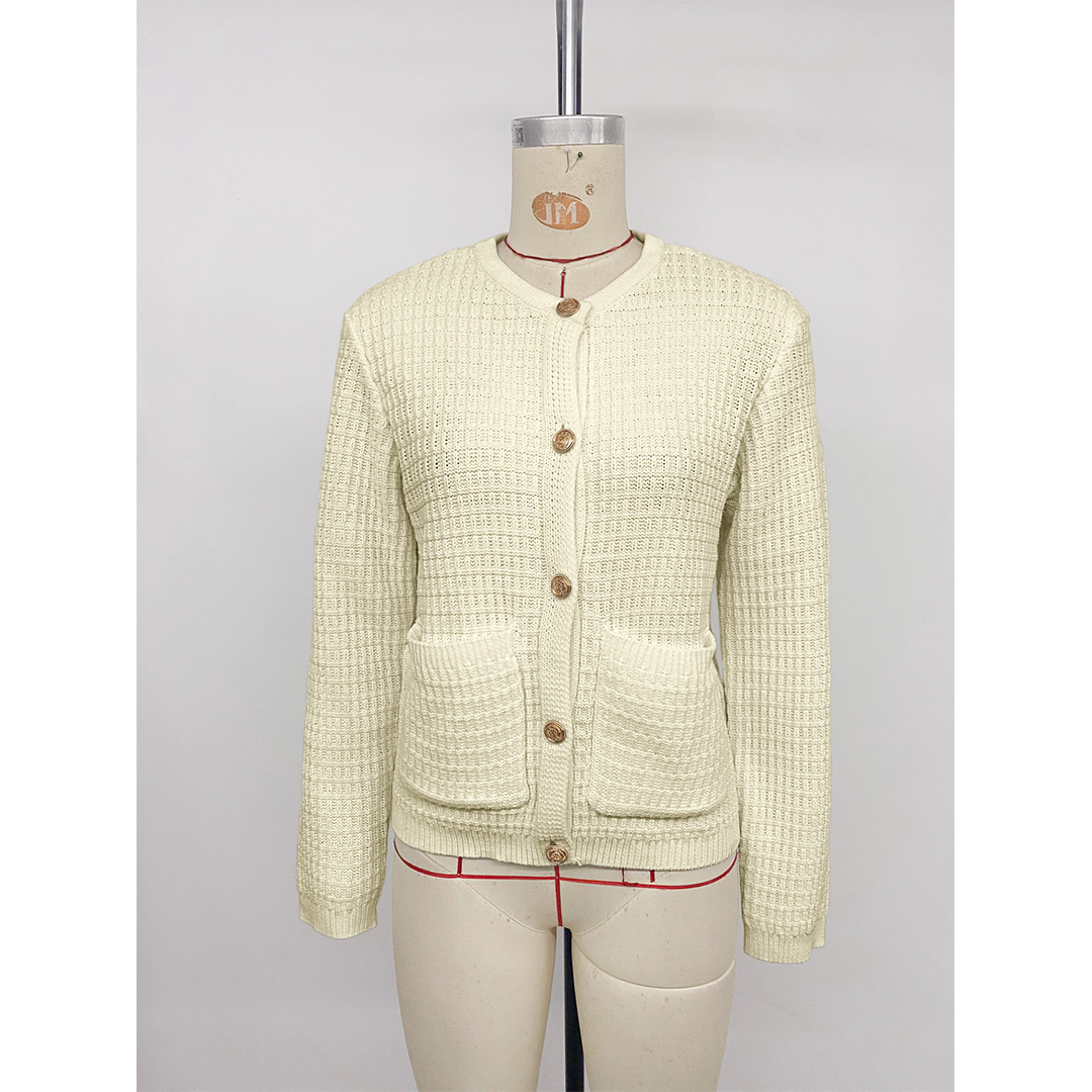 Abrikos Beskåret ensfarvet cardigan-sweater med metal knapper BFZY1717 for engroshandel på Faire6