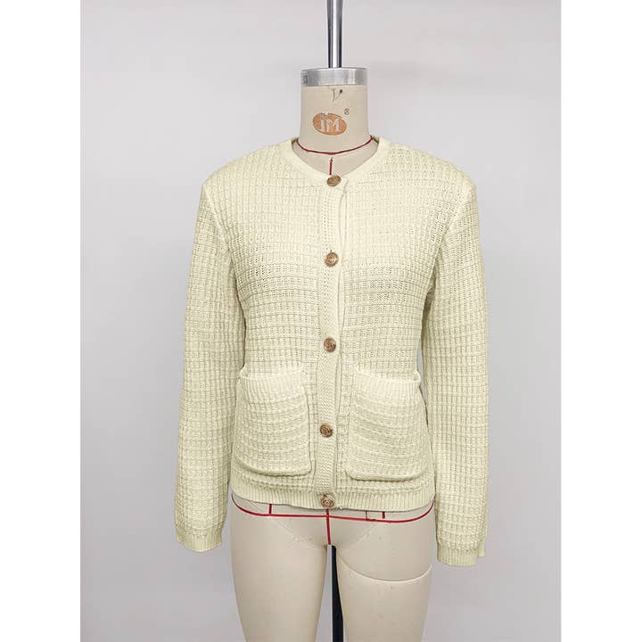 Apricot Cropped Solid Color Metal Buttons Cardigan Sweater BFZY1717 for wholesale on Faire6