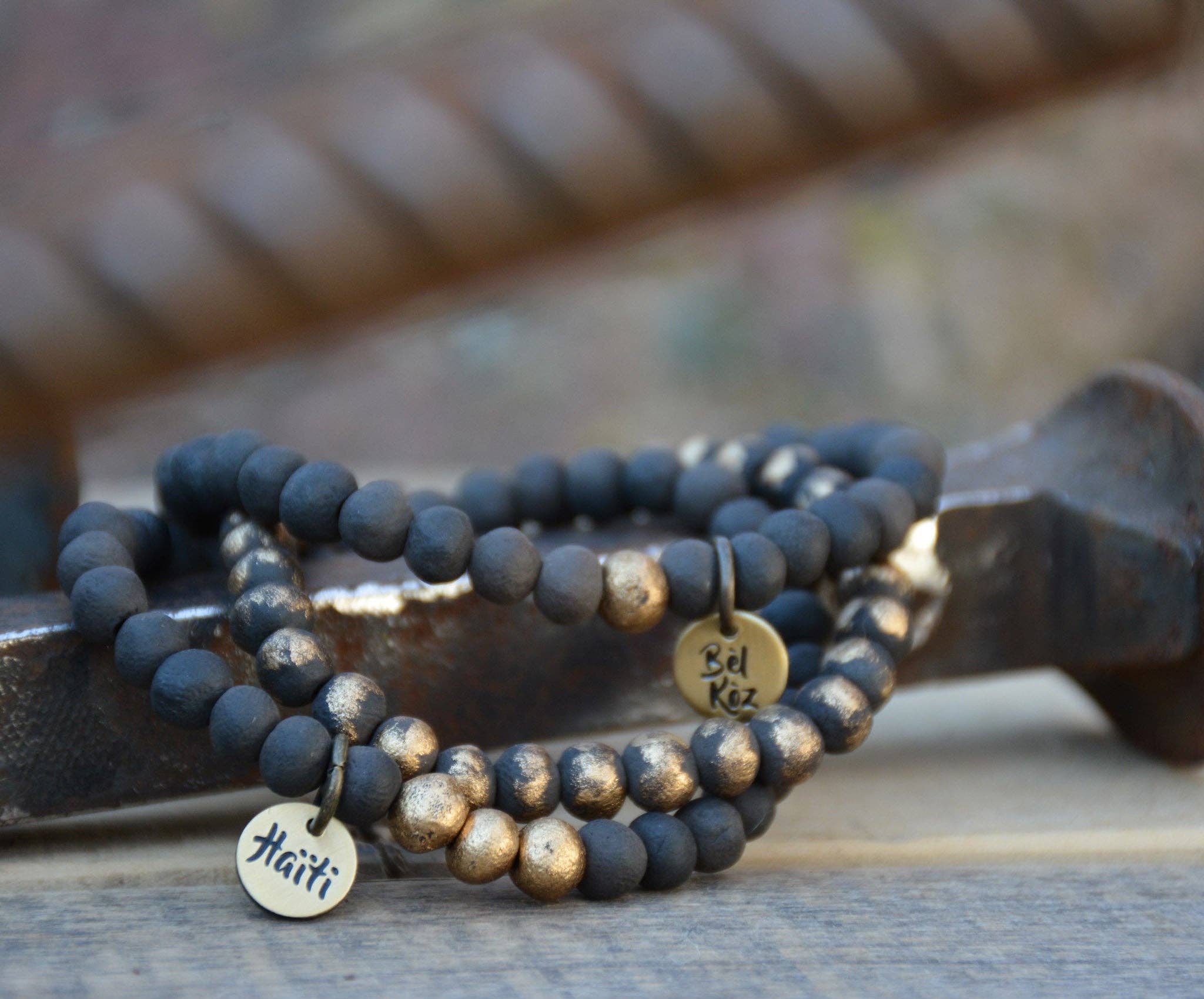 Bel Koz Haiti - Wholesale Beaded Bracelet - Zara Set of 3 | Bel Koz Dainty Pit Fire Clay Bead Bracelets1