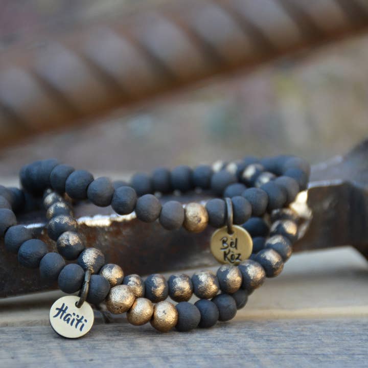 Bel Koz Haiti - Wholesale Beaded Bracelet - Zara Set of 3 | Bel Koz Dainty Pit Fire Clay Bead Bracelets1