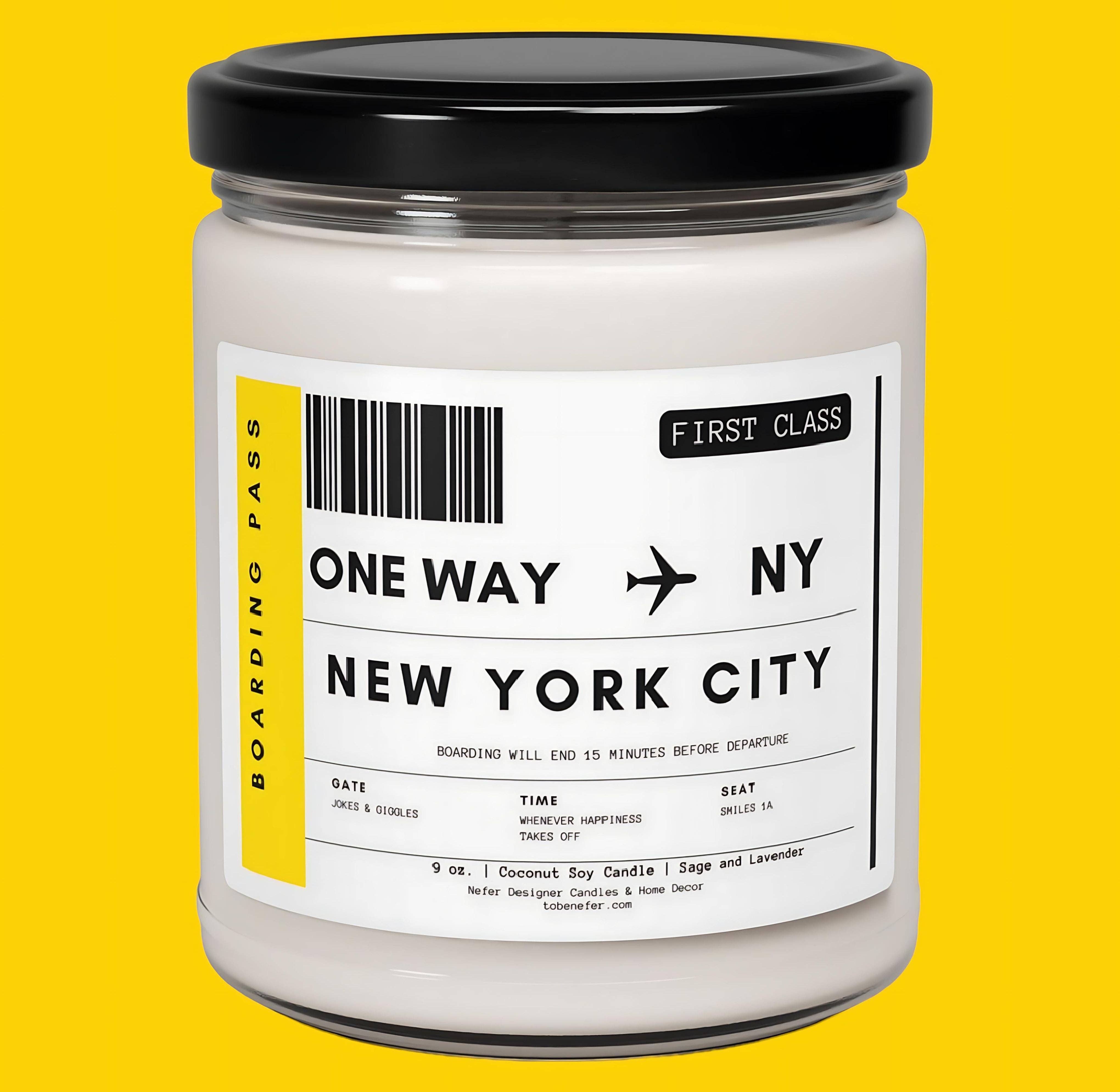 Nefer Designer Candles & Home Decor - Wholesale Jar/Filled Candle - New York - New York City | Boarding Pass | State-themed candles0