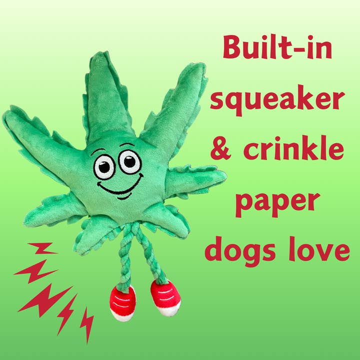 PAW:20 - Wholesale Pet Squeaky Toy - Dog - My Name is MJ the Weed Leaf, Parody Marijuana Leaf Dog Toy
