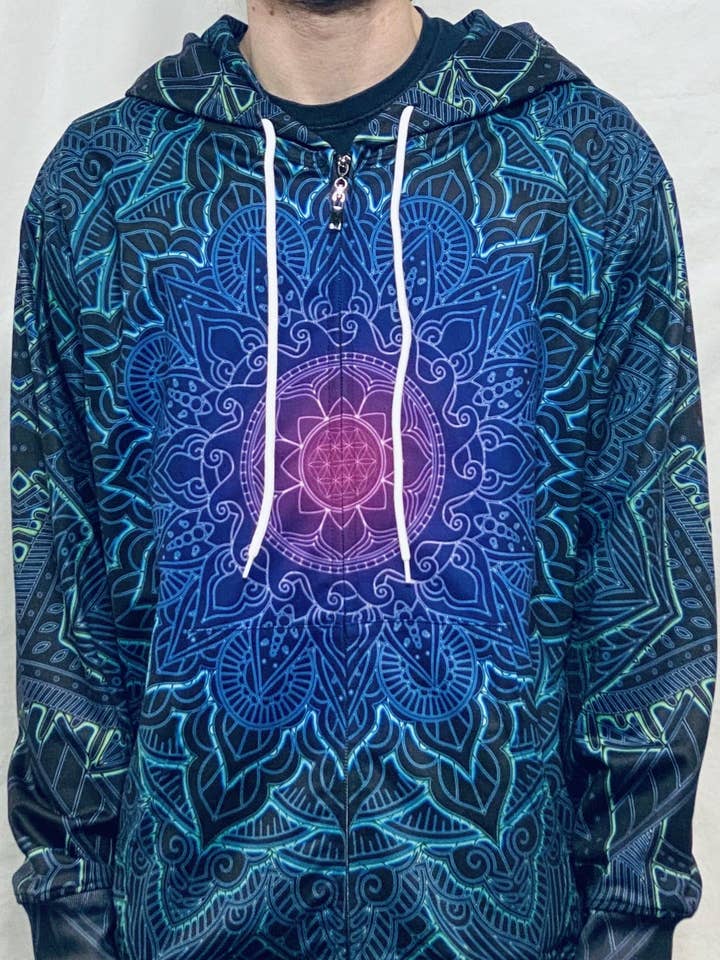Cameron Grå - Mandala Love Zip Up Hættetrøje - Limited Edition for engroshandel hos The Headspace