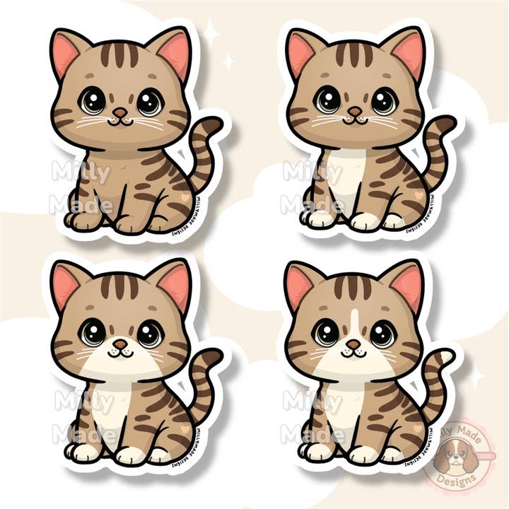 Brown Shorthaired Tabby Cat Sticker | Cute Cartoon Vinyl Decal | Durable | For Laptops, Journals | Cat Lover Gift for wholesale by Milly Made Designs