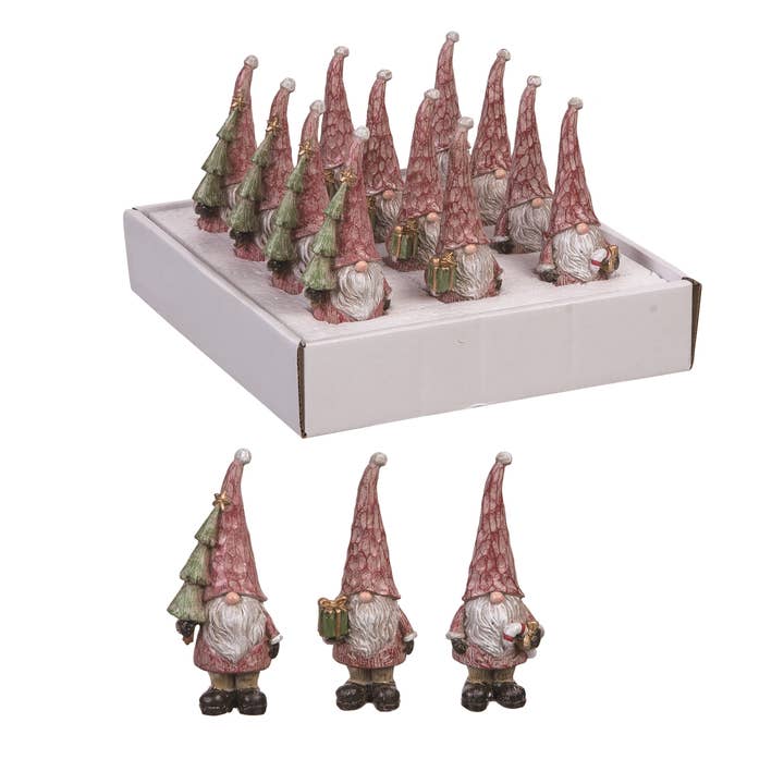 Transpac - Wholesale Christmas Decoration - CLOSEOUT : Set of 12 Multicolor Christmas Gnomes with Tree