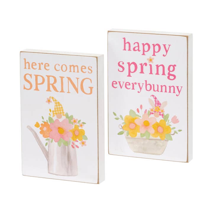 Happy Spring Floral Gnome Block, 2 Assorted for wholesale by The Hearthside Collection