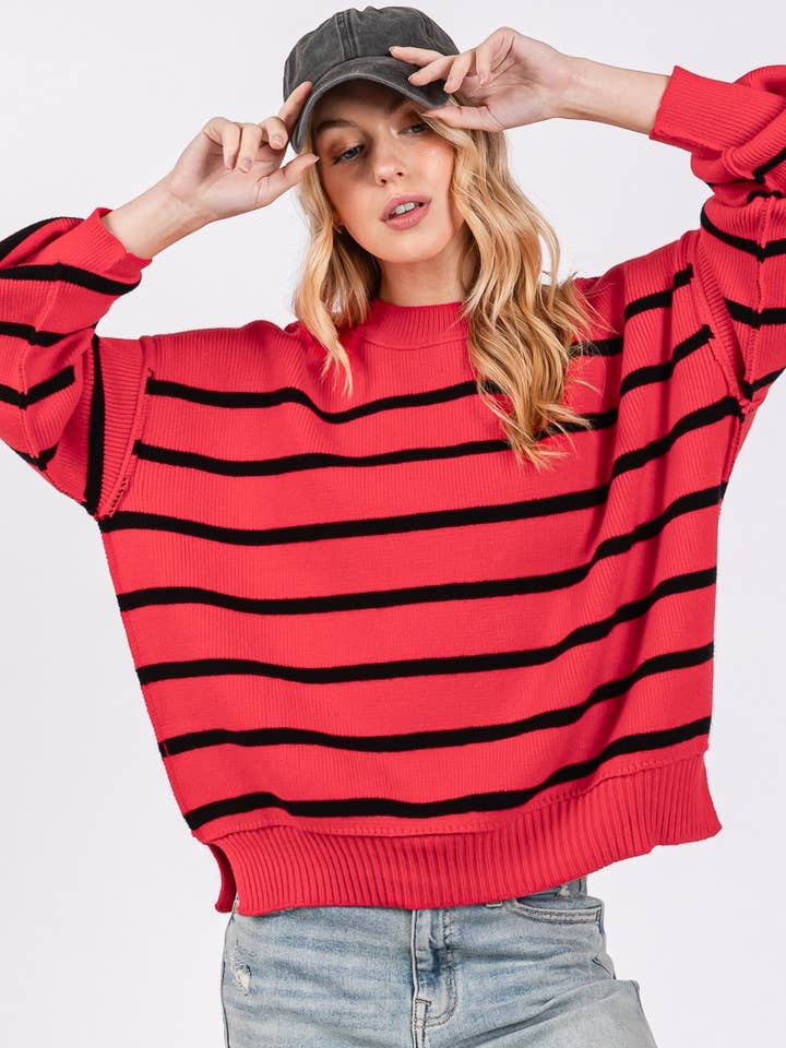Sewn and Seen - Wholesale Knit Sweater - Women's - STRIPED ROUND NECK PULLOVER SWEATER1