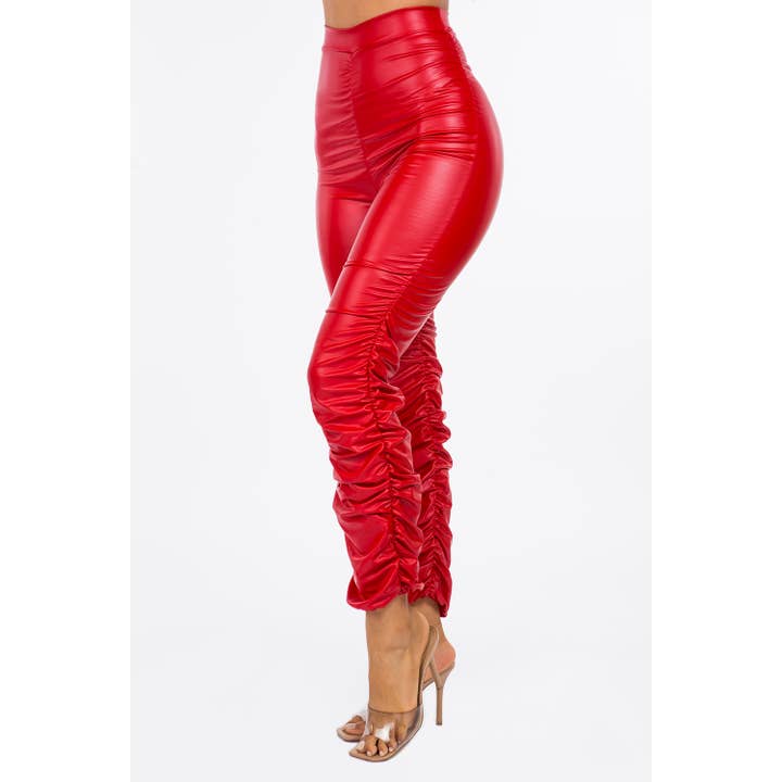 B10898 PU Leather Shirring Pants for wholesale by Uptown Apparel